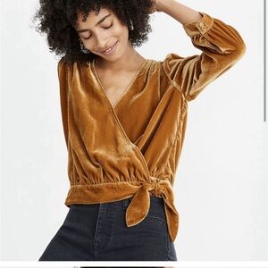 Gold Velvet Look Wrap Top